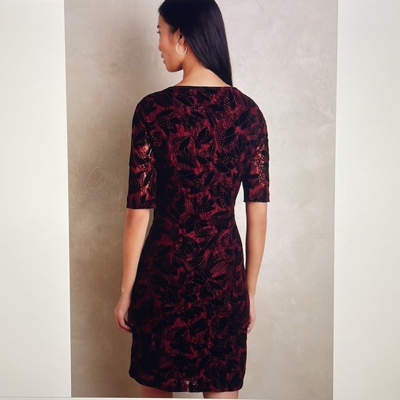 🆕MAEVE ANTHROPOLOGIE Wine Lace Elegant Velvet Dress - Picture 3 of 16